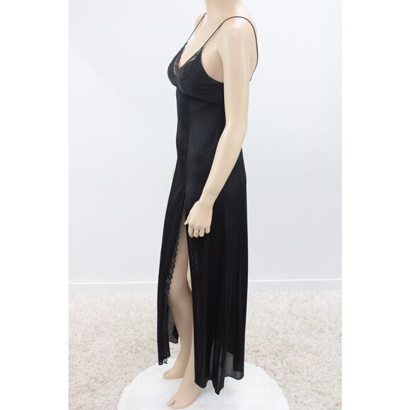 Vintage Lady Cameo Long Slinky Nightgown Small Black Nylon High Slit USA Y2K - Picture 3 of 12